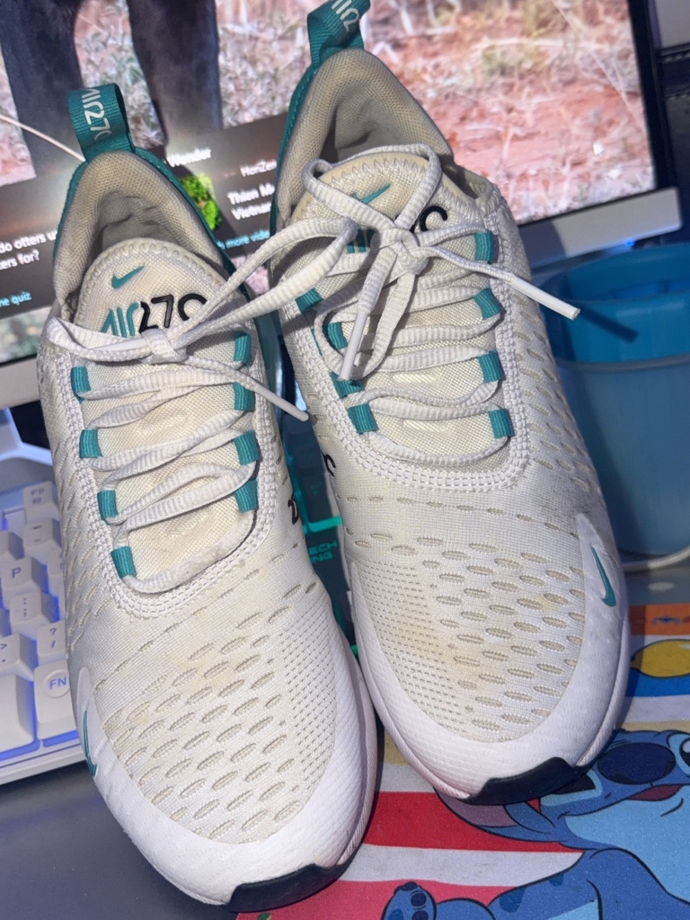 Nike Kids White Sneakers with Teal Accents